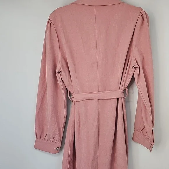 Elegant Salmon Pink Corduroy Double Breast Puff Sleeved Mermaid‎ Hem Dress - Picture 10 of 14